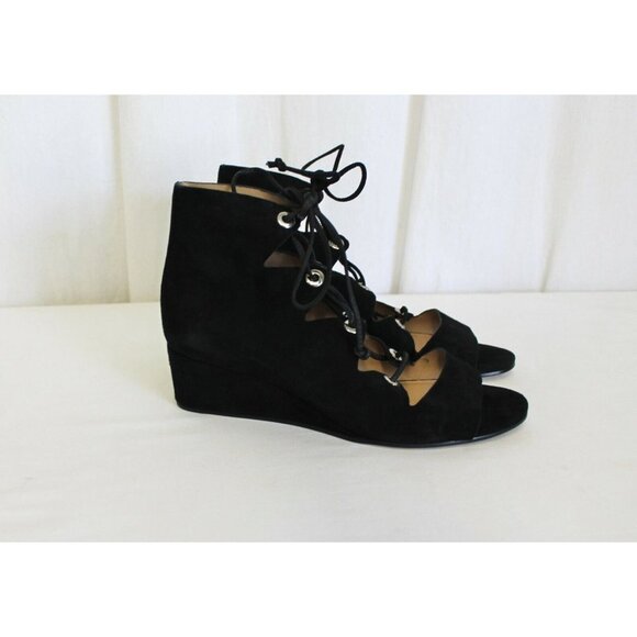 J CREW LAILA LACE-UP WEDGES IN SUEDE BLACK SIZE 9 E7658 - Picture 1 of 7
